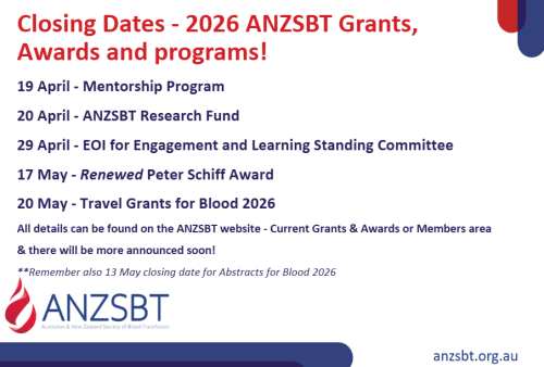 Closing Dates 2026 ANZSBT Awards, Grants and Programs Image