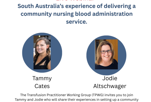 ANZSBT Webinar “SA experience of delivering a community nursing blood administration service” Image